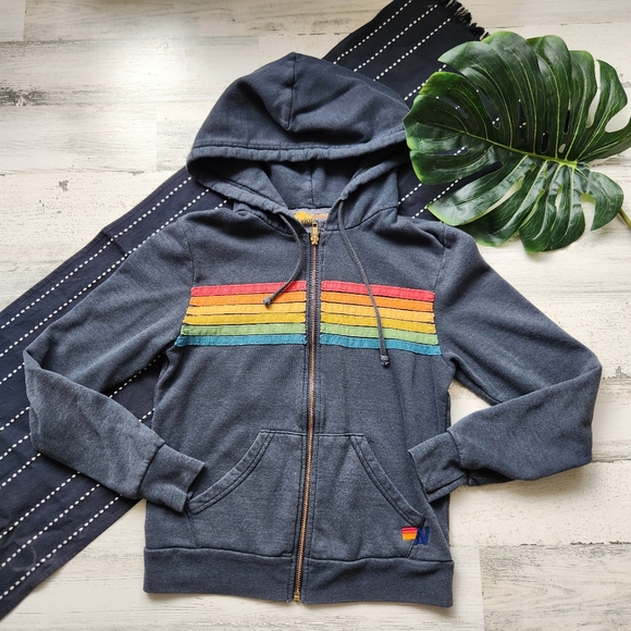 Aviator Nation Tops - Aviator Nation 5 Stripe Hoodie Full Zip Up Gray Size XS